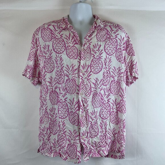 Chubbies Hawaiian Shirt XL White Lavender Pineapple Print Button Front Short Sle - Picture 1 of 9